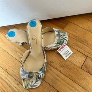 Jessica Simpson Floral Slide Sandals in Cream, Green and Blue